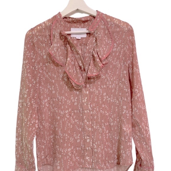 The shirt by Rochelle Behrens floral ruffle blouse size small - Picture 1 of 7